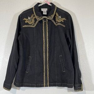 VICTOR COSTA OCCASION Embroidered Sequins Beads Zip-up Western Jacket Blouse L